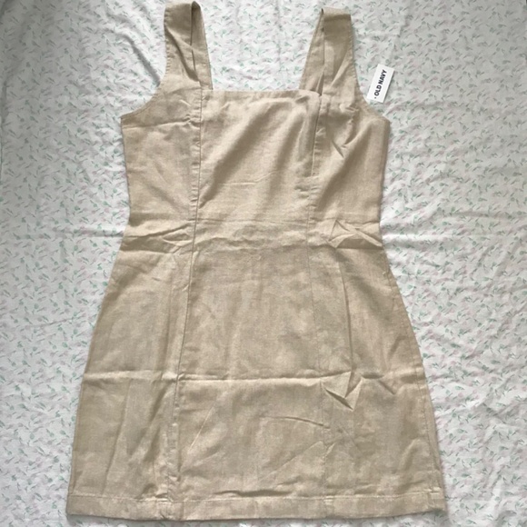 NWT Old Navy Square Neck Linen Blend Mini Dress Tan Brown M Petite - Picture 6 of 16
